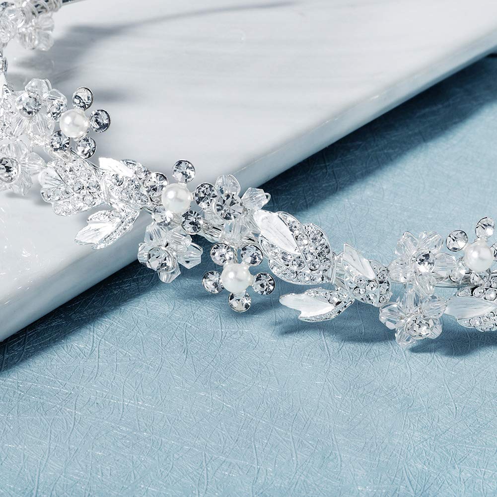 Oriamour bridal headband rhinestone detail highlights secure fit for dancing and all-day hold.