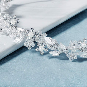 Oriamour bridal headband rhinestone detail highlights secure fit for dancing and all-day hold.