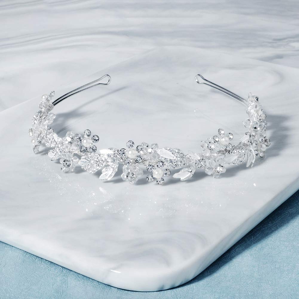 Oriamour silver headpiece for brides pairs with veils and gowns for elegant ceremony look.