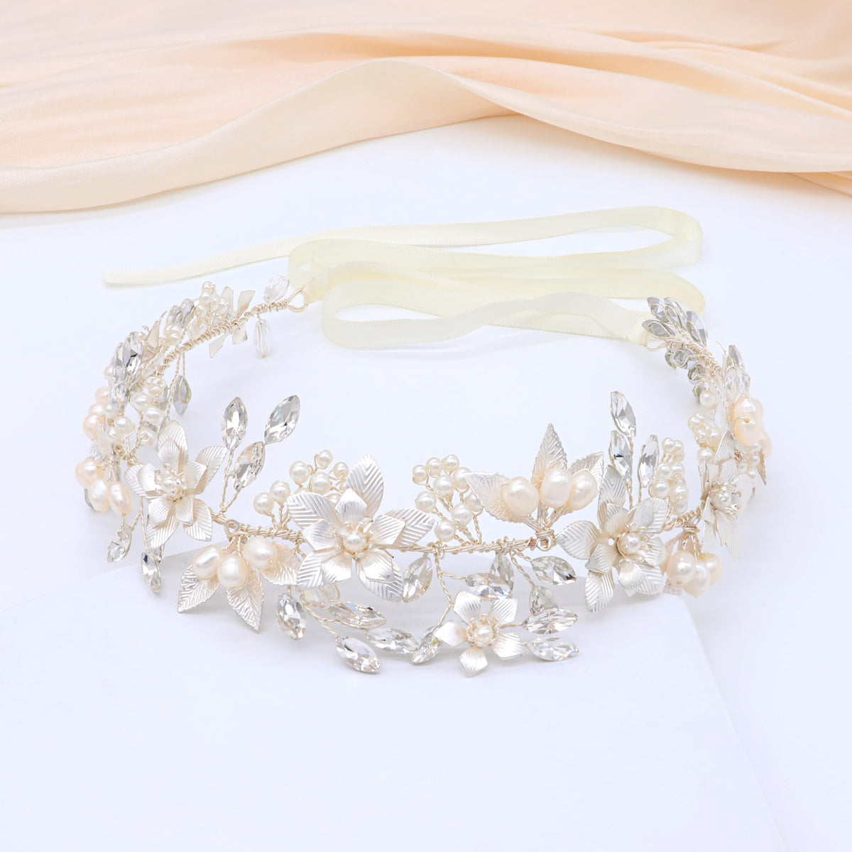 Oriamour bridal headpiece with crystals accents for elegant sparkle on your big day.