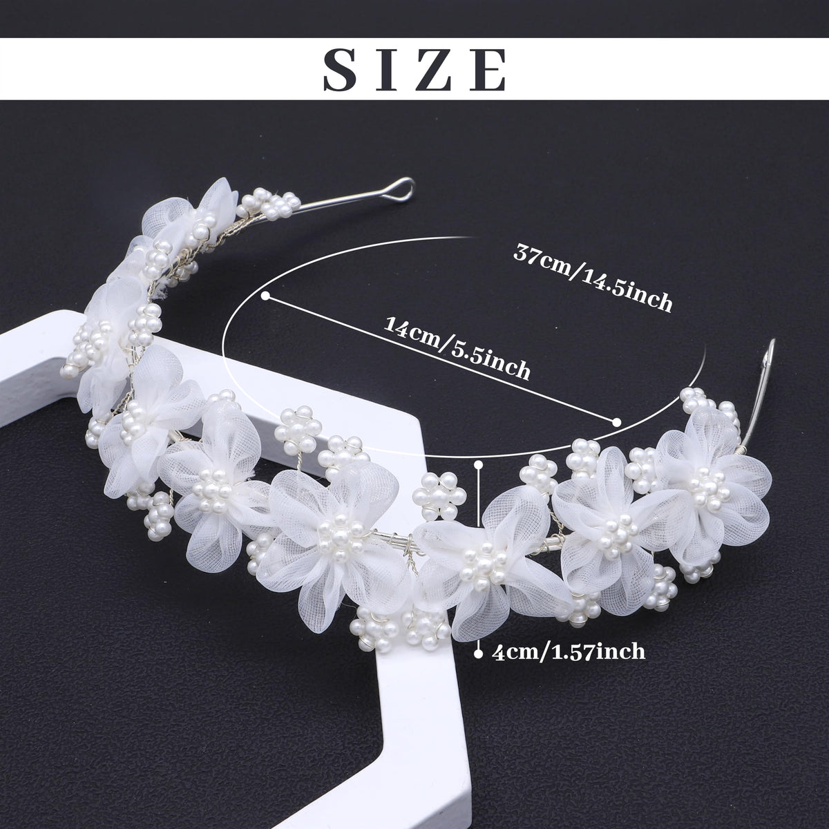 Oriamour flower headpiece worn during party time adds whimsical charm.