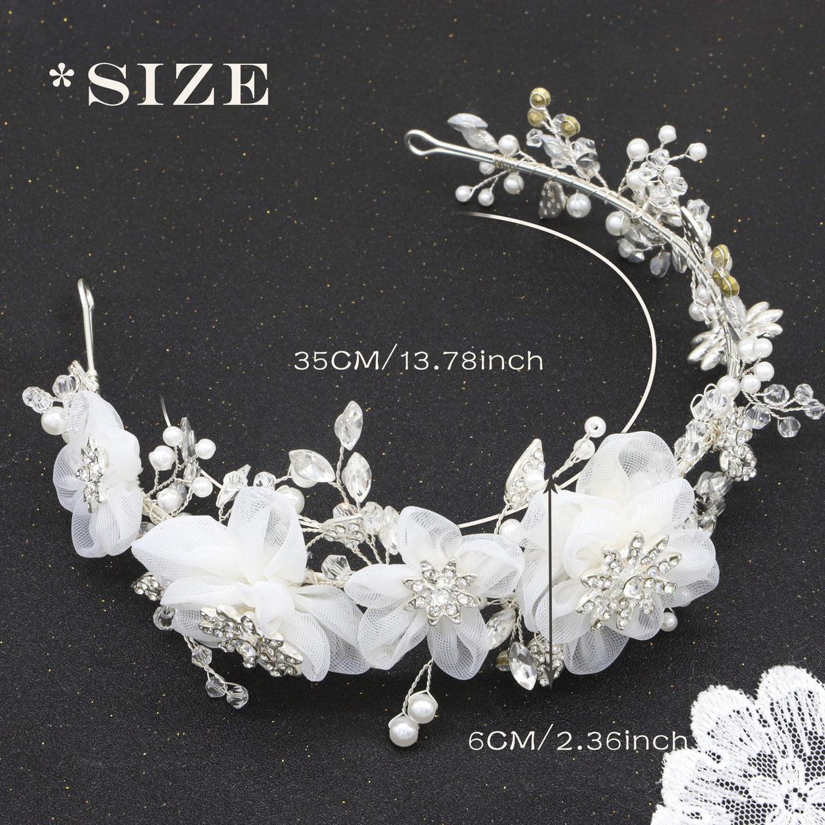 Oriamour occasion hairpiece showcases crystal sparkle and pearl detailing for special moments