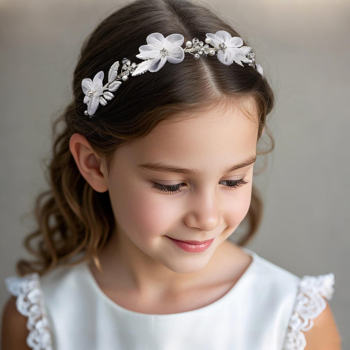 Oriamour pearl-embellished headband close-up adds elegant sparkle.