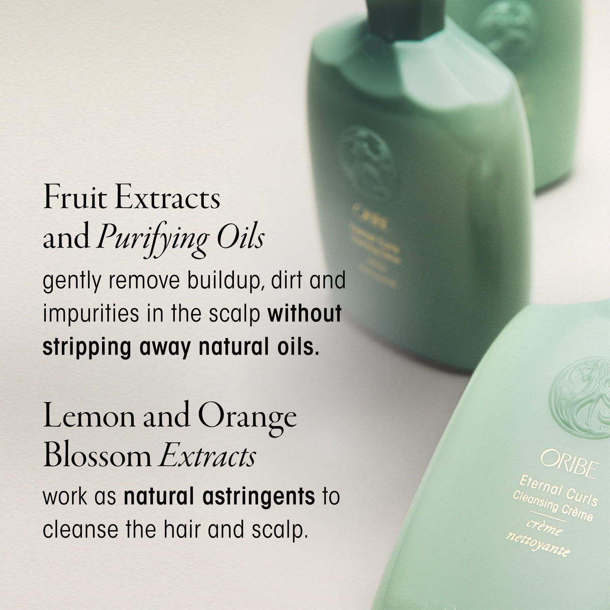 ORIBE Eternal Curls Cleansing Cream texture shows detangling and frizz control.
