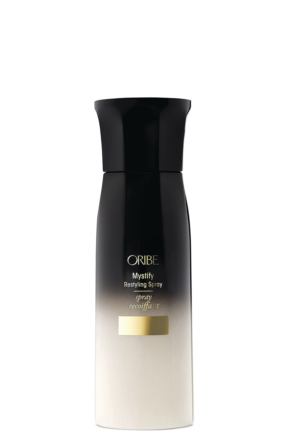 Oribe Mystify Restyling Spray bottle shows lightweight hold and heat protection for restyling