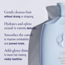 Oribe Run-Through Detangling Shampoo close-up bottle highlights shine