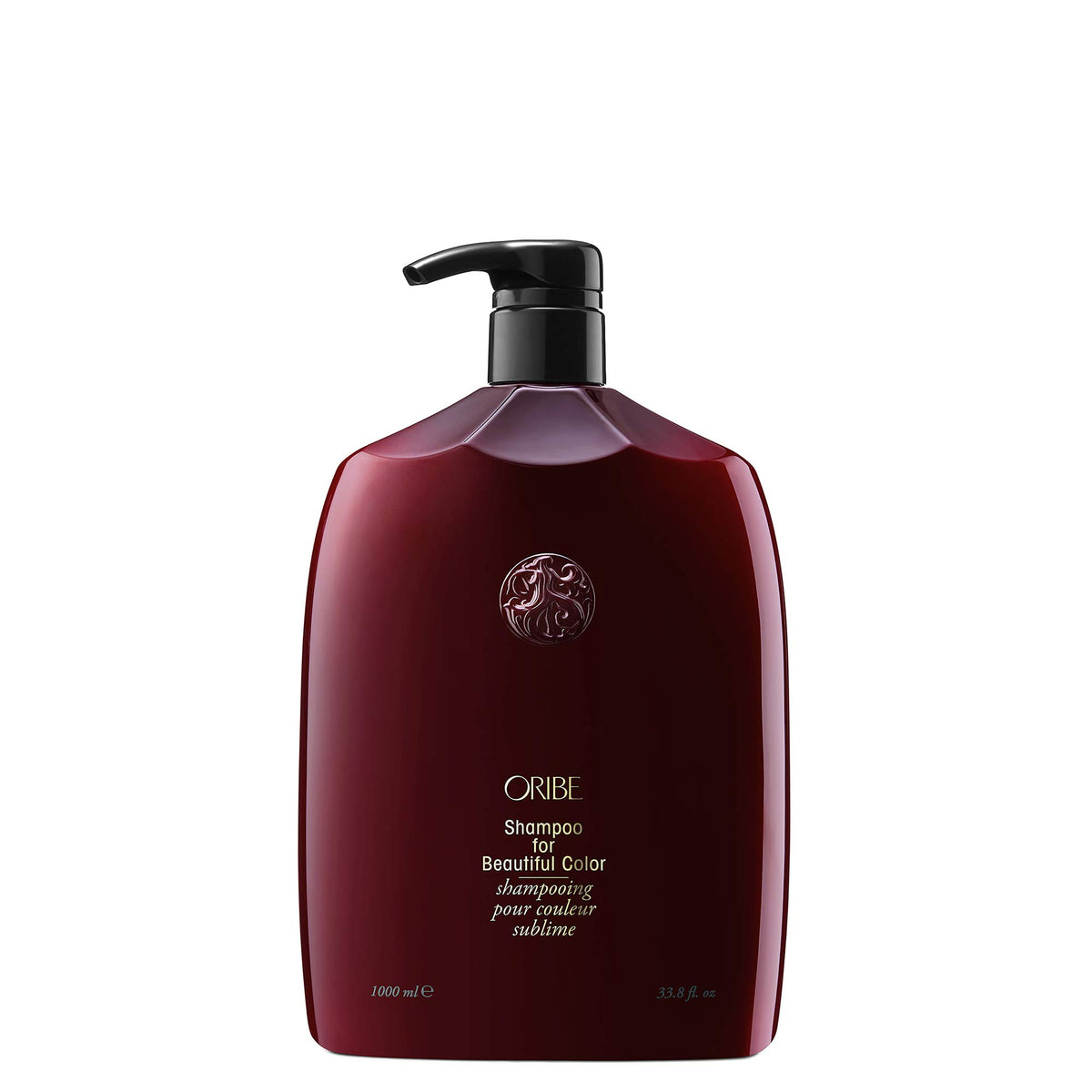 Oribe Beautiful Color shampoo bottle showing color protection and gentle cleansing benefits