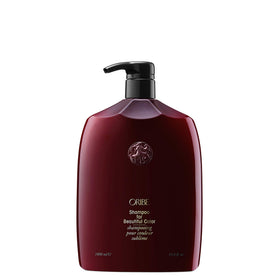 Oribe Beautiful Color shampoo bottle showing color protection and gentle cleansing benefits