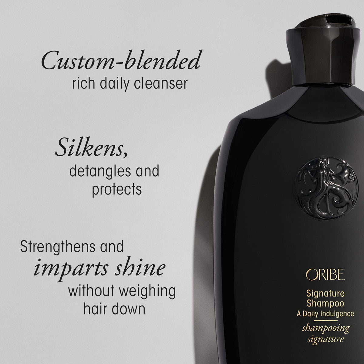 Oribe Signature Shampoo lather forms creamy foam for gentle cleansing.