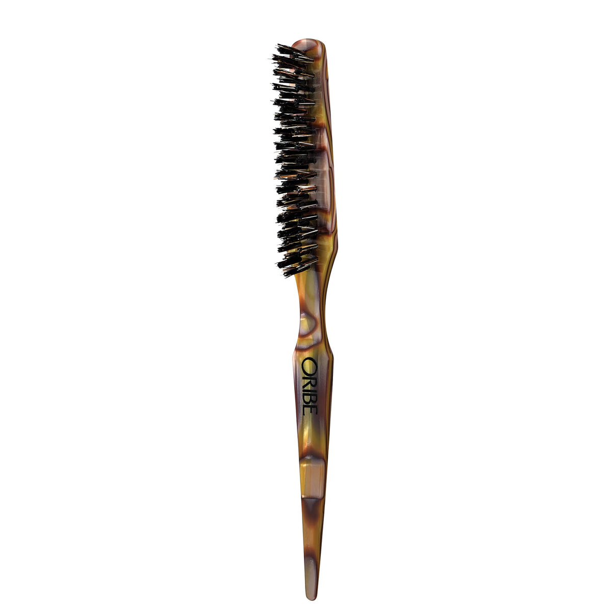 Oribe Teasing Brush with Italian resin handle, ergonomic grip for balanced weight and comfortable styling.