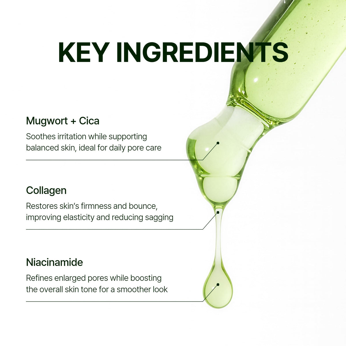 Orien Mugwort Collagen Serum Hydration Illustration with ceramides and hyaluronic acid.