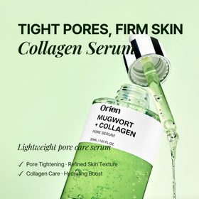 Orien Mugwort Collagen Serum Texture Closeup shows lightweight, non-greasy finish.