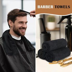Orightly black salon towels 16x29 folded, large surface for efficient drying.