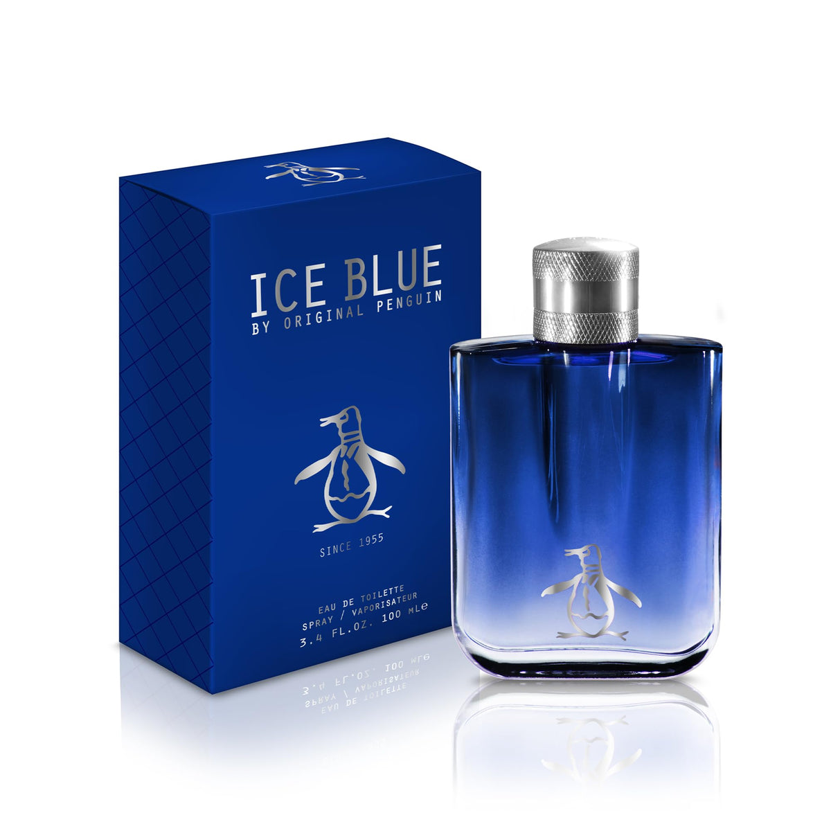 Original Penguin Ice Blue bottle front view for a crisp, everyday scent.