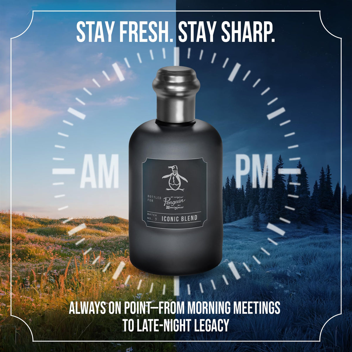 Original Penguin Iconic Blend bottle closeup highlighting fresh aromatic core