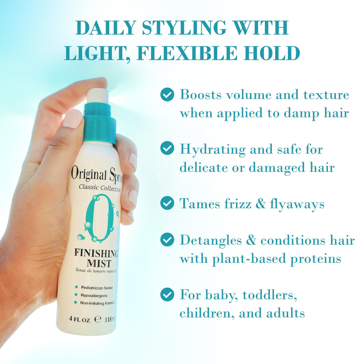 Original Sprout Finishing Mist spray for a flexible hold and easy detangling.