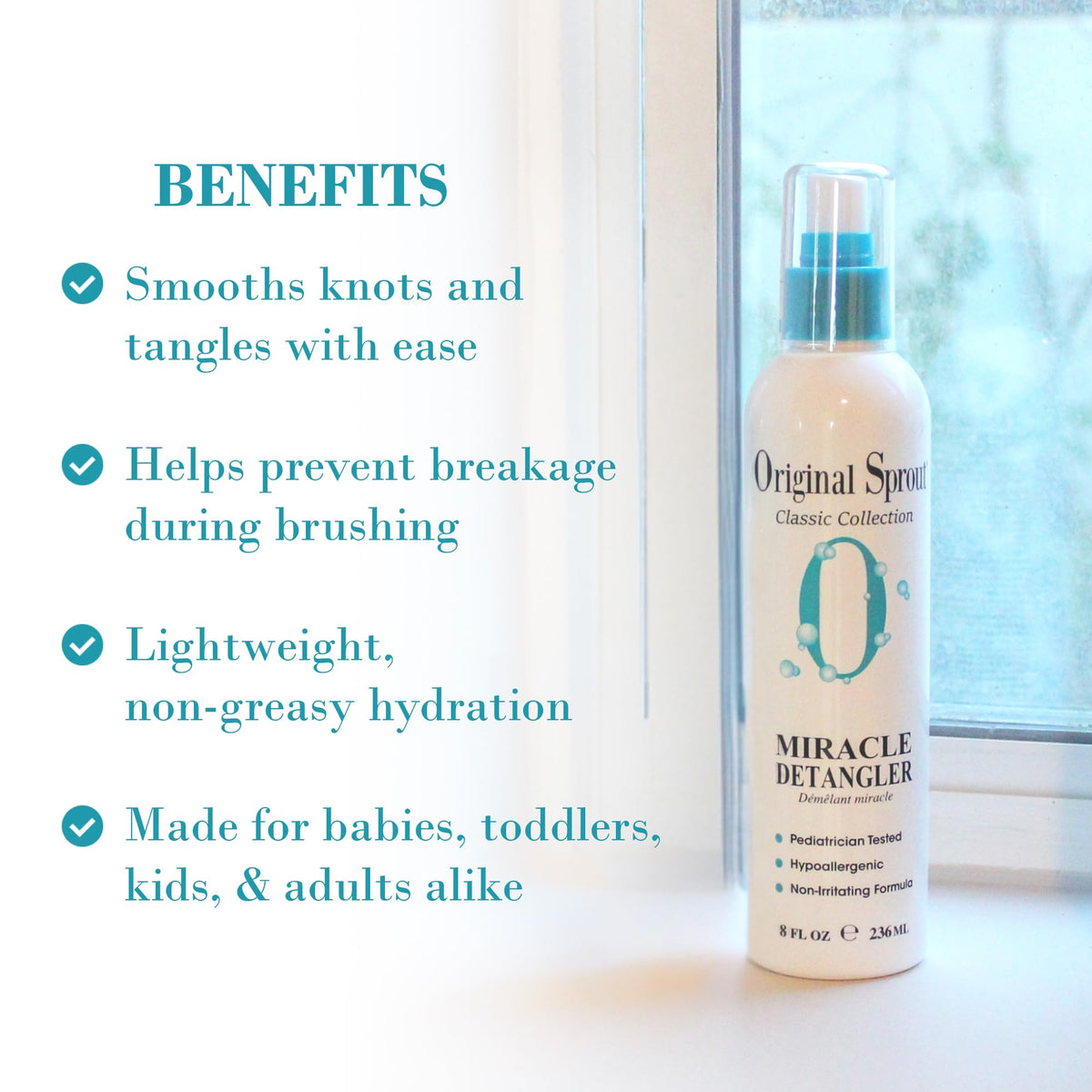 Original Sprout Miracle Detangler Spray apply onto hair for quick, smooth detangling