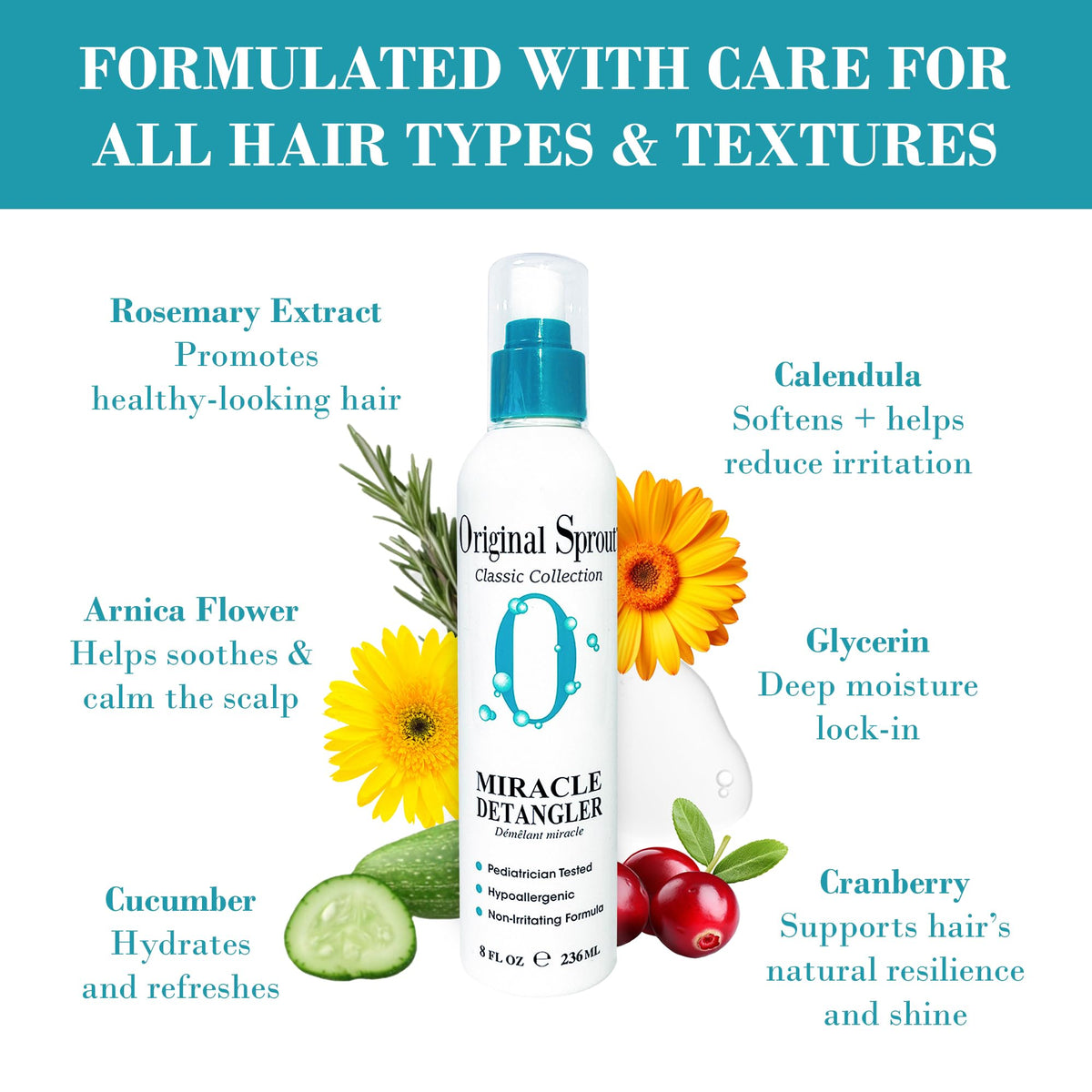 Original Sprout Miracle Detangler Spray demonstrates a light, non-greasy formula for healthy shine