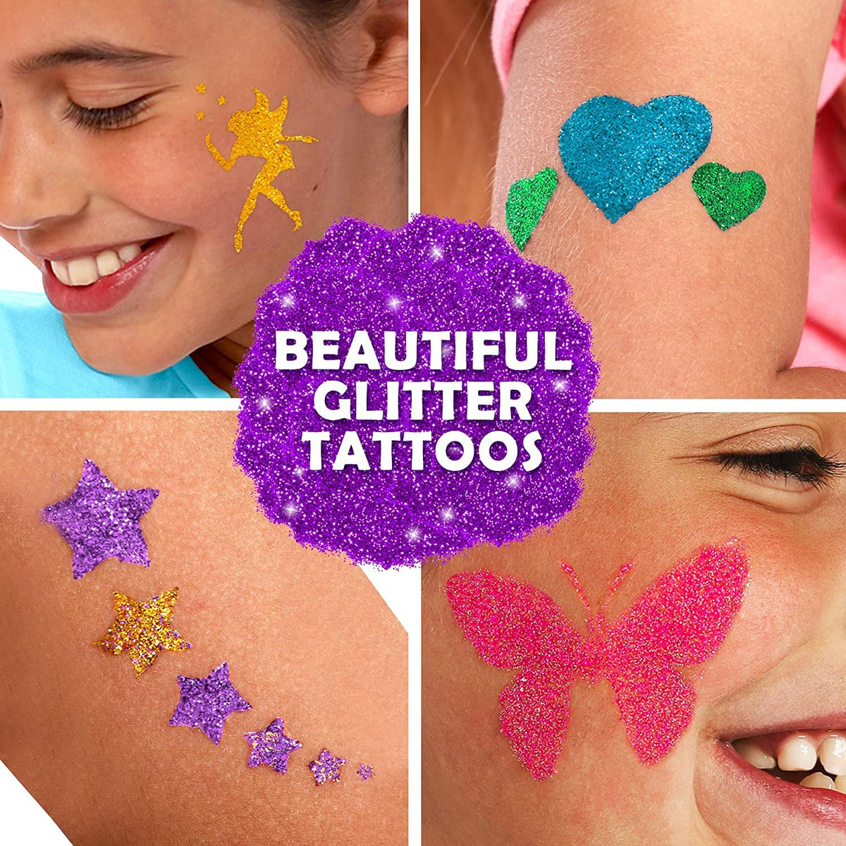 Original Stationery glitter tattoo pots in six vibrant colors for playful designs