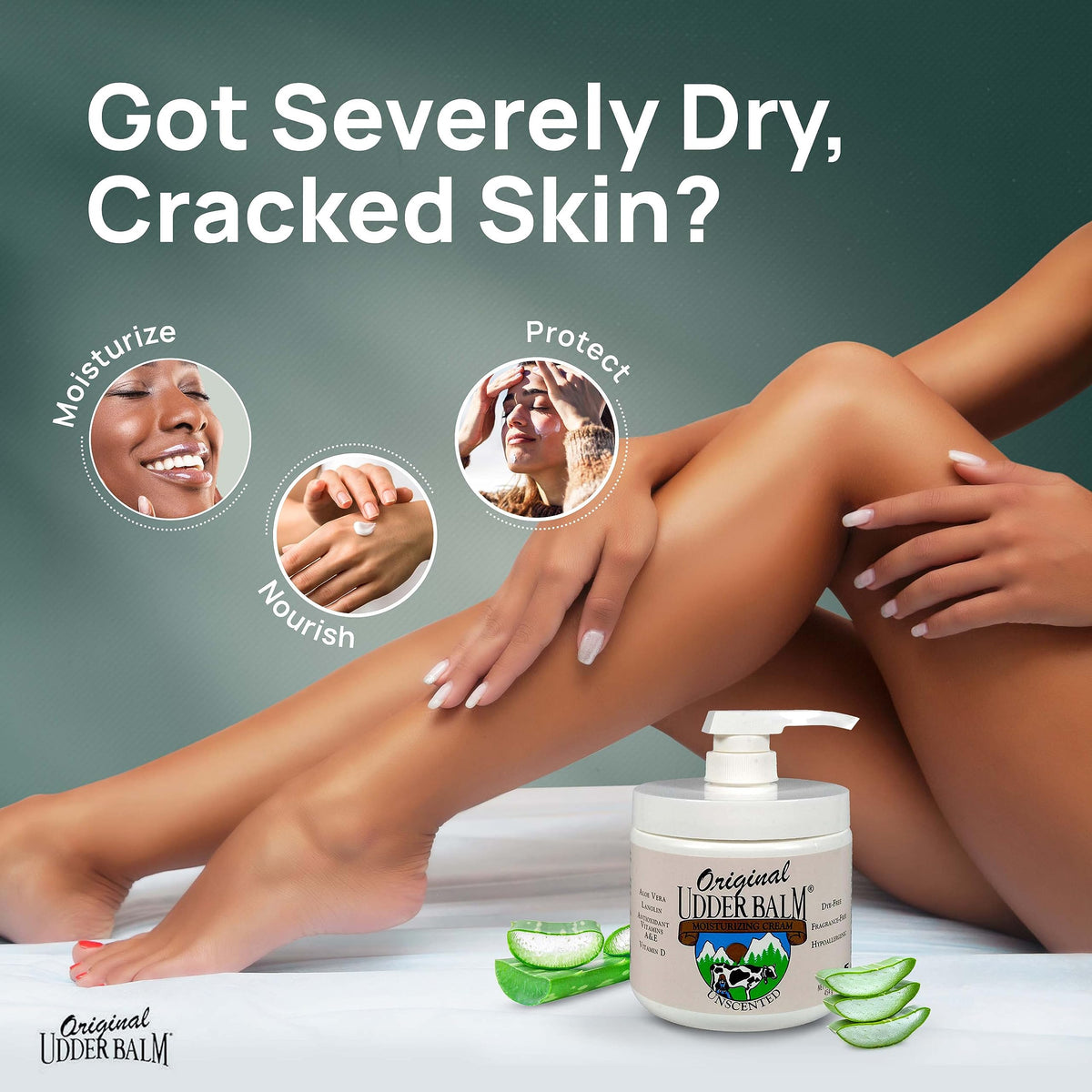 Original Udder Balm face application suggests gentle moisture for sensitive skin