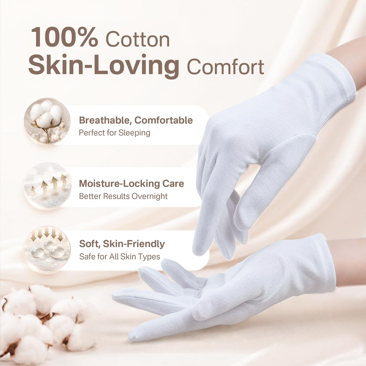 Originbuty overnight-moisturizing gloves keep hands comfortable while you sleep.