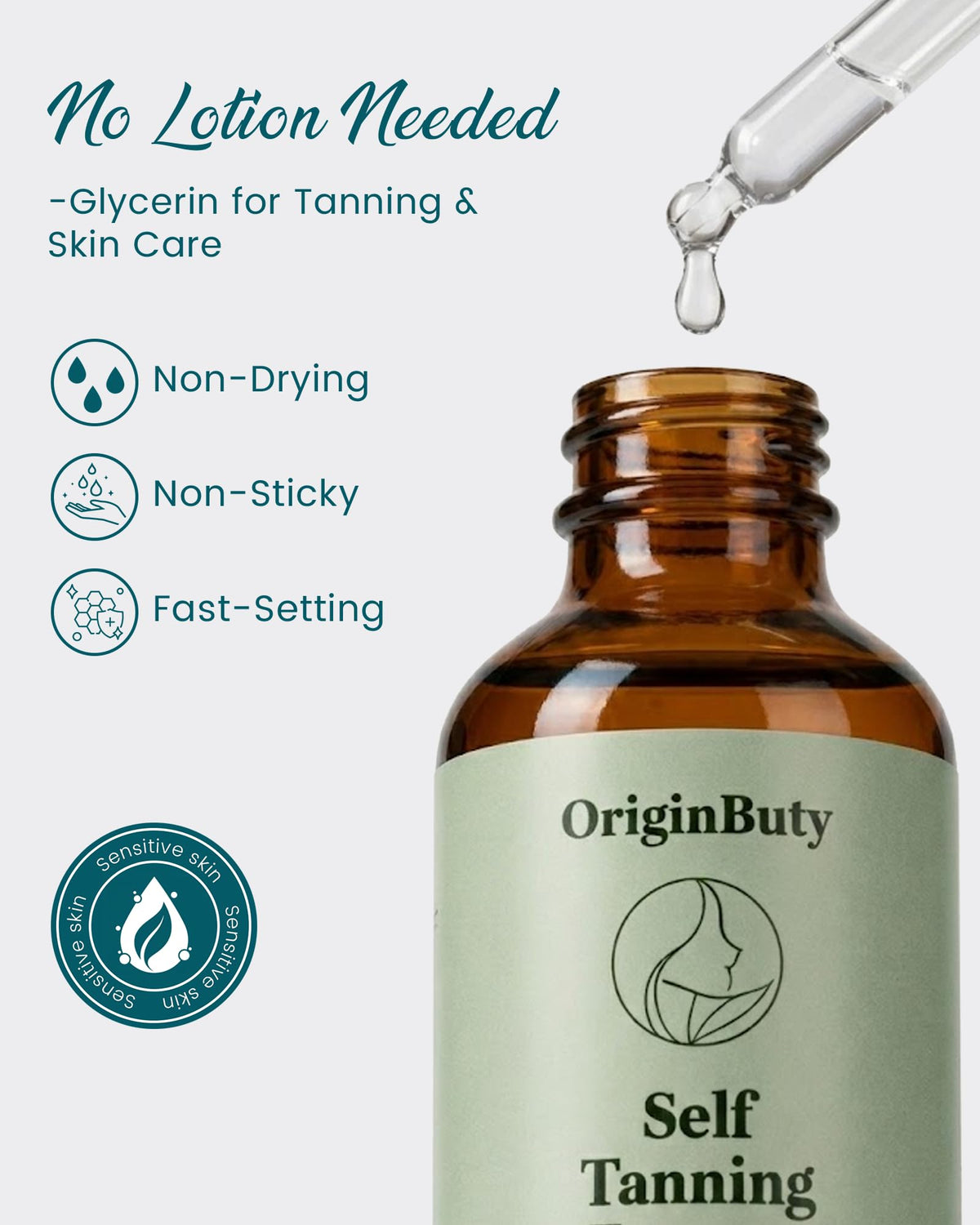 Application drops on skin demonstrating even blend for gradual color development