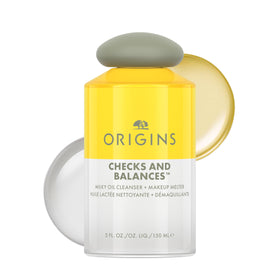 Origins Checks and Balances Milky Oil Cleanser bottle pour for gentle cleansing and makeup removal.