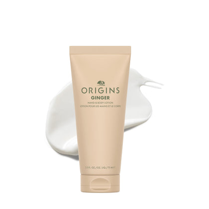 Origins Ginger Hand & Body Lotion packaging, travel-friendly size for on-the-go hydration