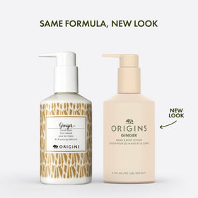 Close-up of Origins Ginger Hand & Body Lotion texture showing quick absorption
