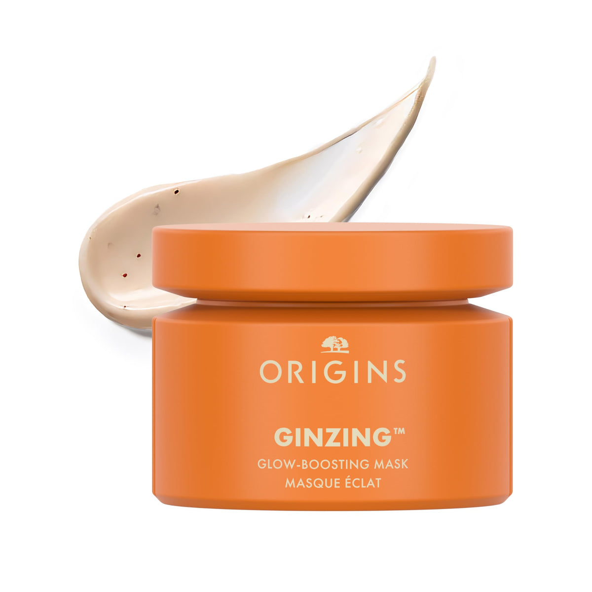 Origins GinZing Glow-Mask jar closeup highlighting brightening vitamin C benefits.