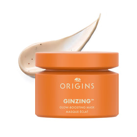 Origins GinZing Glow-Mask jar closeup highlighting brightening vitamin C benefits.