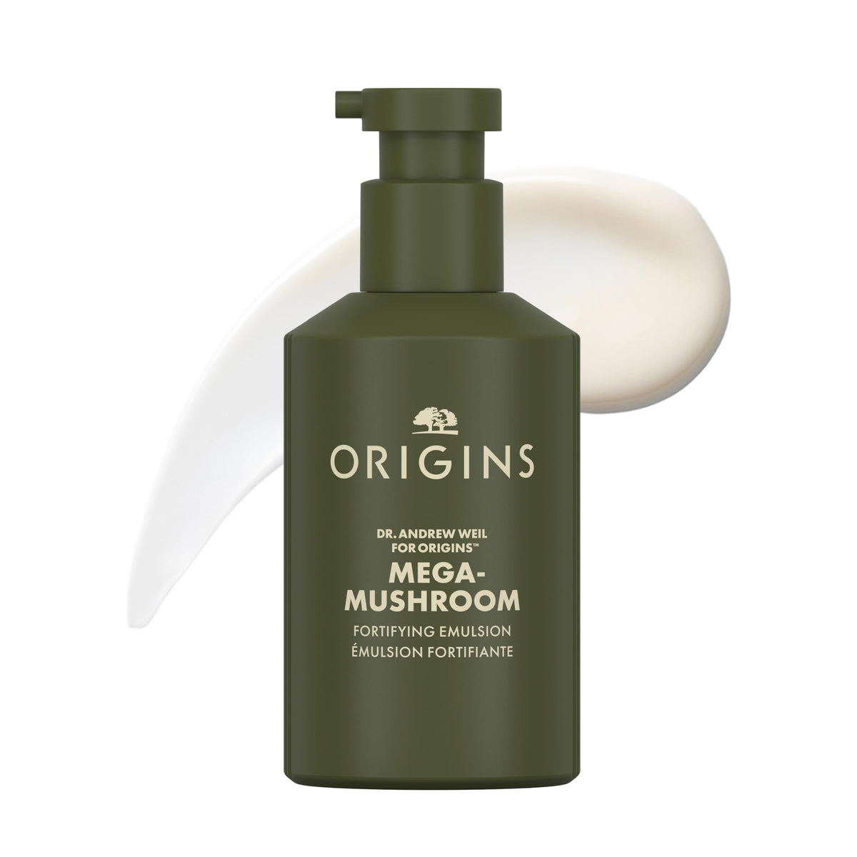 Origins Mega-Mushroom Moisturizer bottle close-up highlighting premium packaging and lightweight hydration.