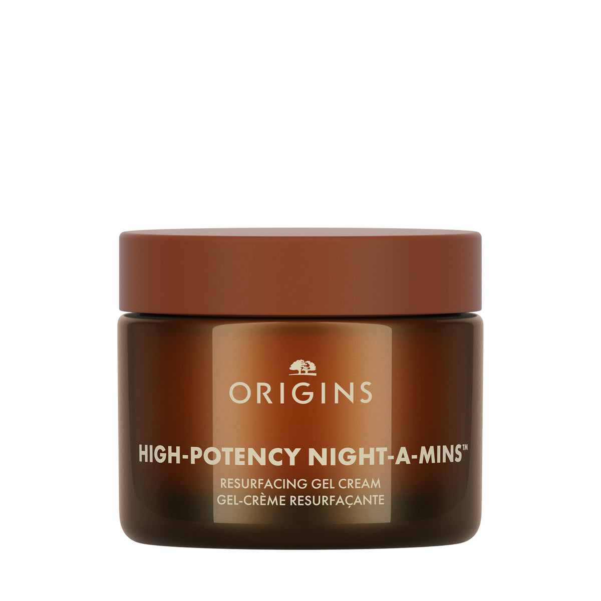 Origins Night-A-Mins resurfacing gel jar close-up showing creamy texture for overnight renewal