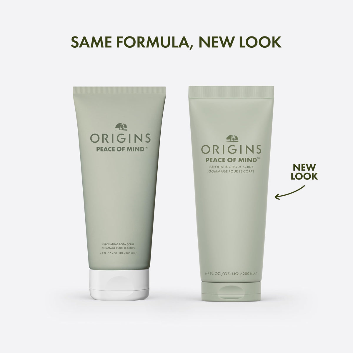 Origins Peace of Mind Scrub bamboo powder detail signaling smoothing action.