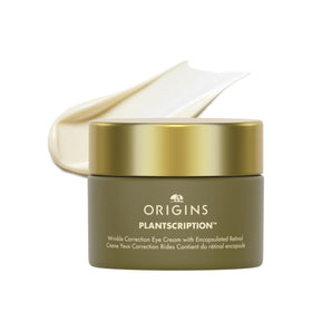 Origins Plantscription retinol eye cream jar showing packaging and gentle eye-area care