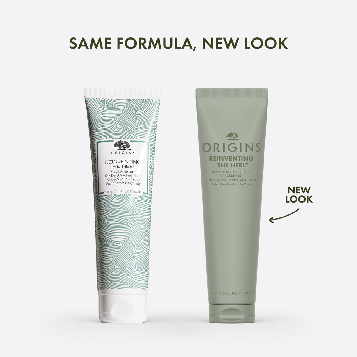 Origins Reinventing the Heel Foot Cream texture swirl highlighting creamy, exfoliating formula.