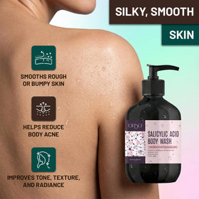 ORISO Salicylic Acid Body Wash exfoliation bubbles reveal refined texture over time.