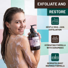ORISO Salicylic Acid Body Wash lather highlights gentle exfoliation for smoother texture.