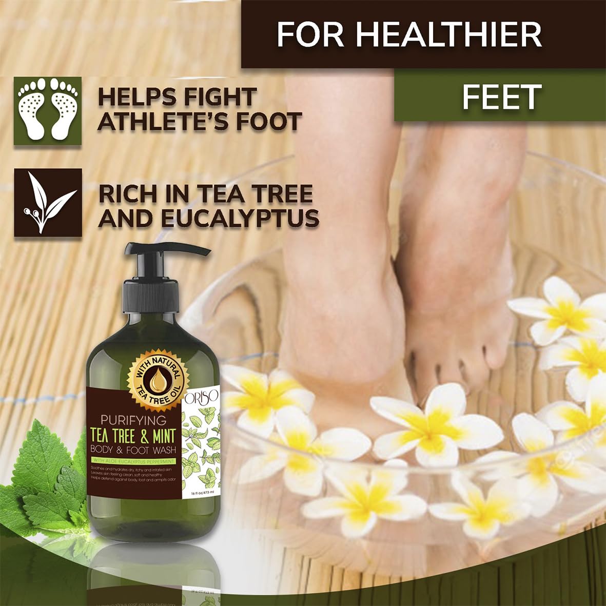 Athlete-friendly shower scene showing ORISO Tea Tree Body Wash in use.