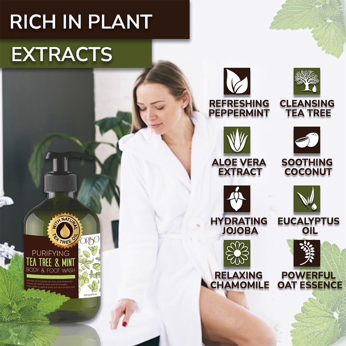 Coconut and aloe soothe sensitive skin while cleansing in ORISO wash.