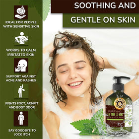 Minty foam lather from ORISO body wash refreshes skin after workouts.