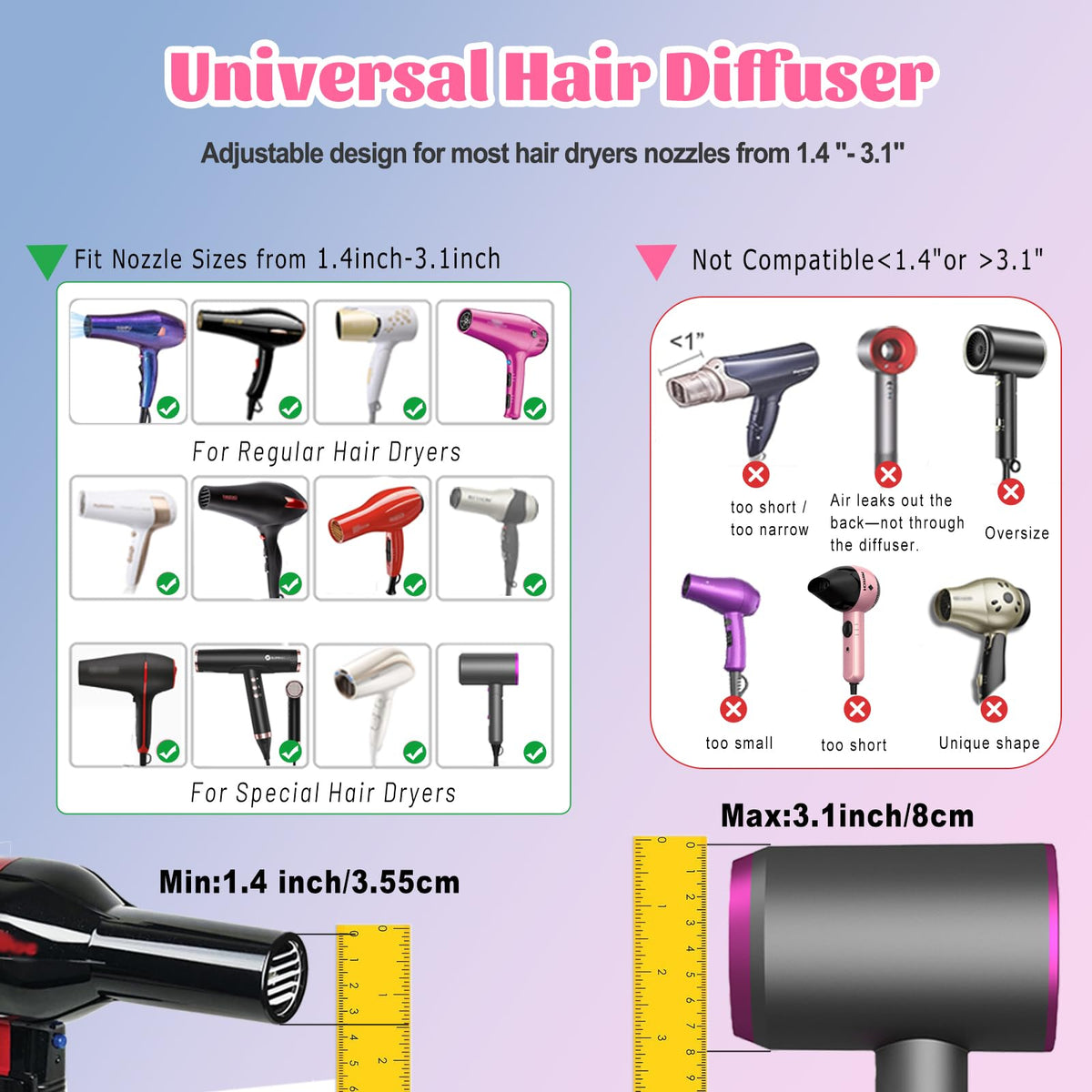 Orista Finds diffuser demonstrates universal nozzle fit across dryer brands for versatile styling.