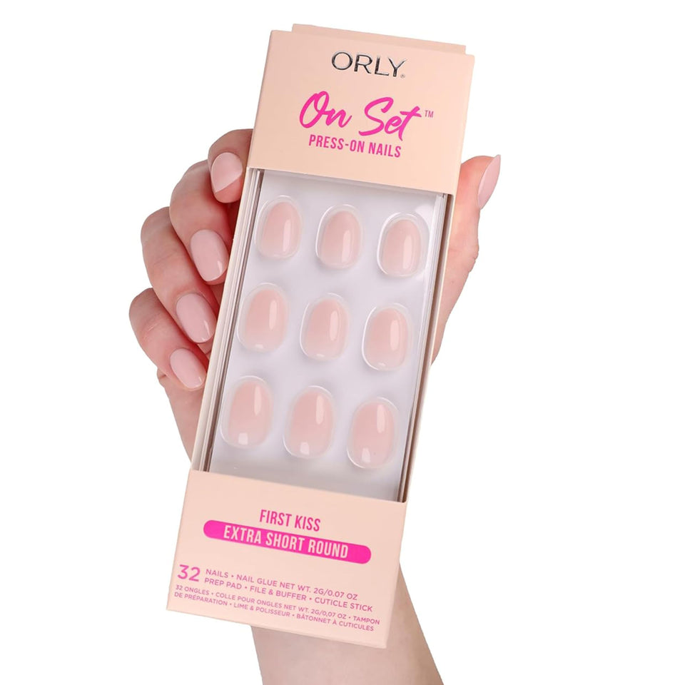 Orly press-on nails almond shape First Kiss extra short round for natural look