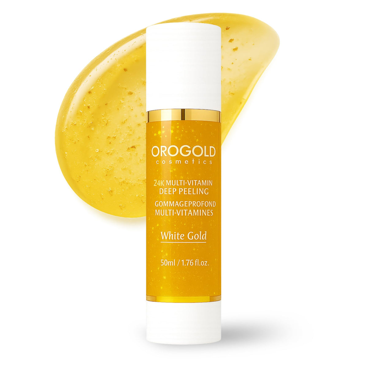 OROGOLD White Gold 24K Deep Peeling bottle close-up for luxurious exfoliation