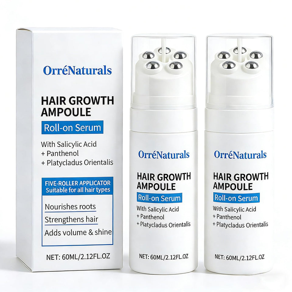 Orrenaturals hair revival ampoule roll-on bottle for targeted scalp hydration.