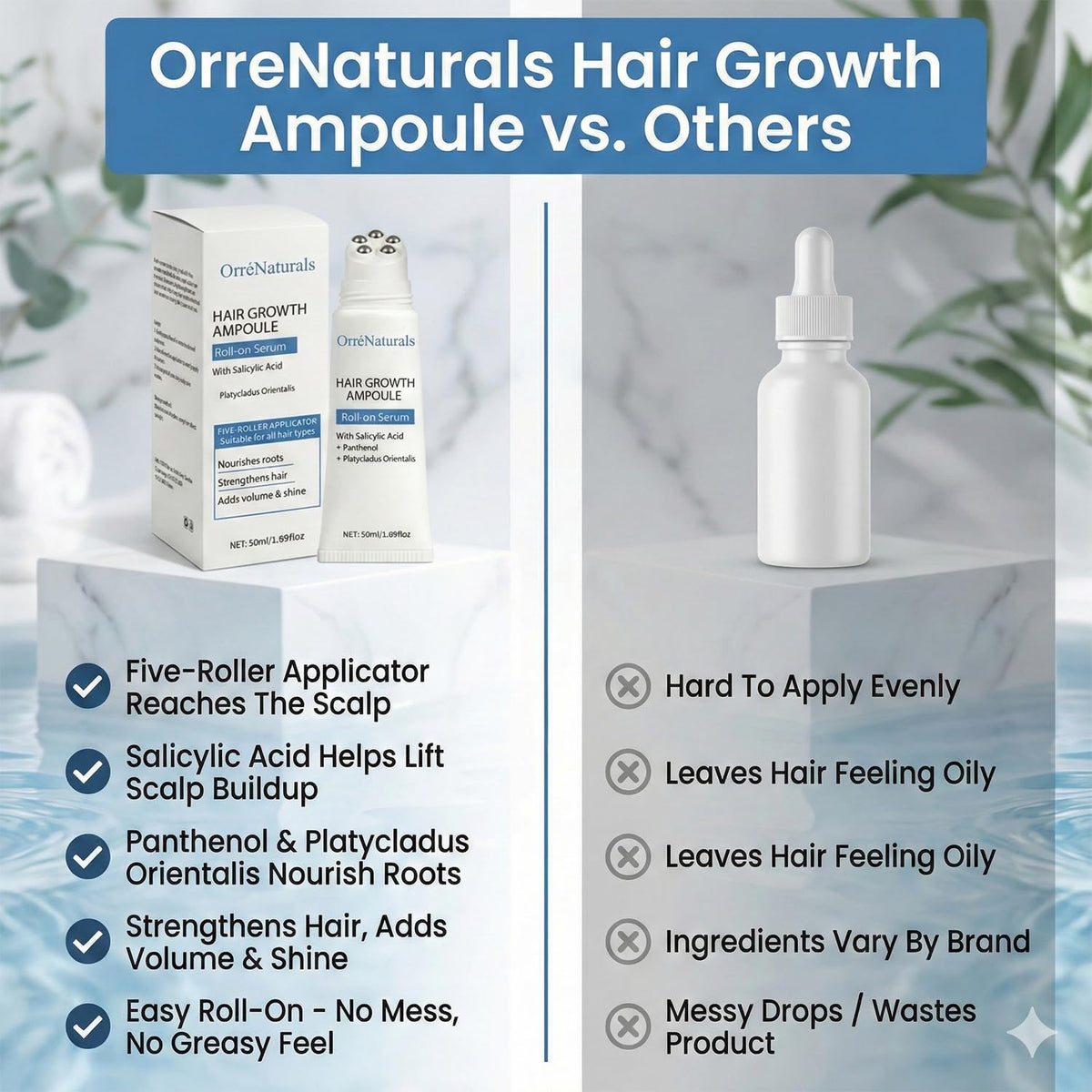 Orrenaturals Hair Revival Ampoule massage on scalp delivers refreshing hydration.