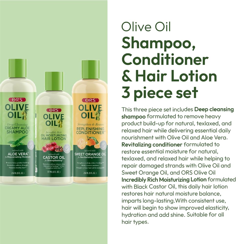 ORS Olive Oil Conditioner bottle close-up highlighting moisture and shine