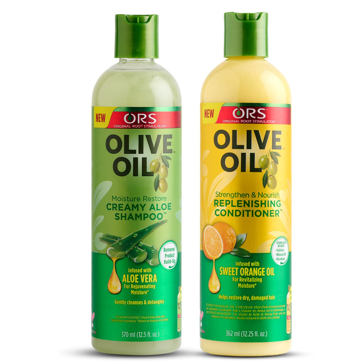 ORS Olive Oil Creamy Aloe Shampoo bottle delivering a moisturizing lather for all hair types
