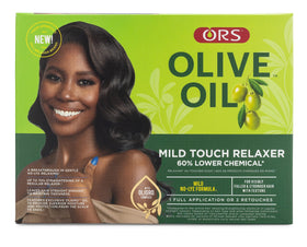 ORS Olive Oil Mild Touch Relaxer bottle shows the mild formula for smoother, fuller hair