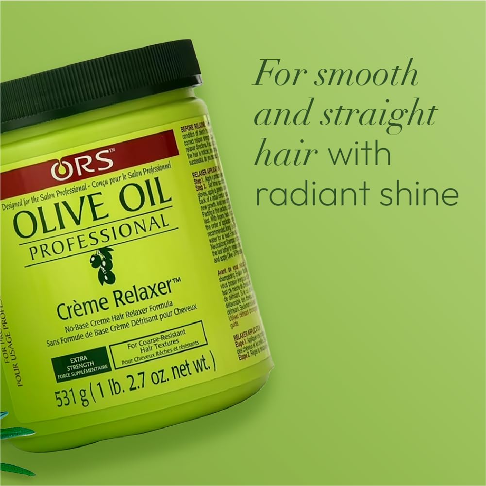 After treatment, ORS Olive Oil Creme Relaxer hair shows silky shine